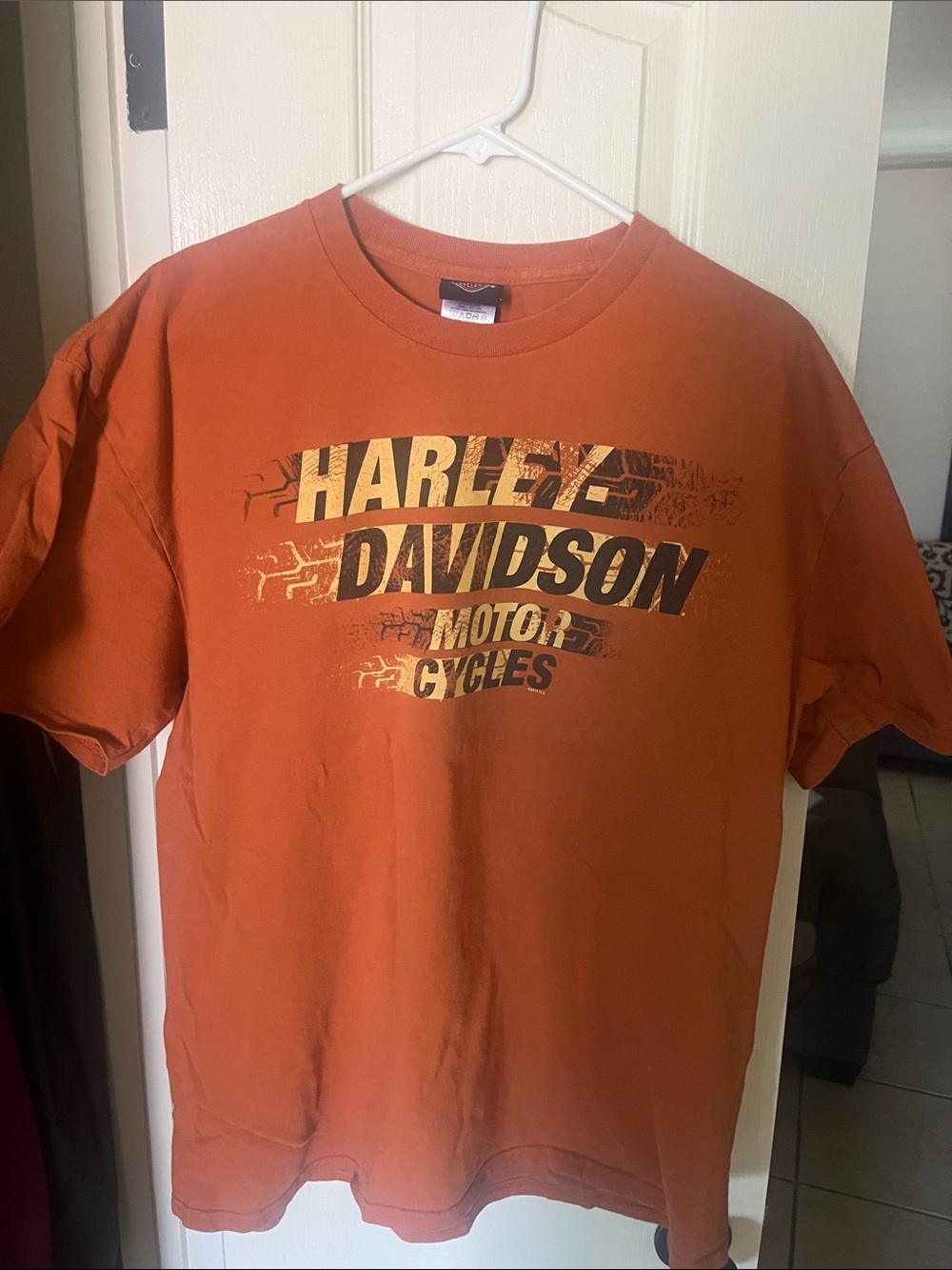 Harley-Davidson Orange Short Sleeve Graphic Tee with Black & Gold Print